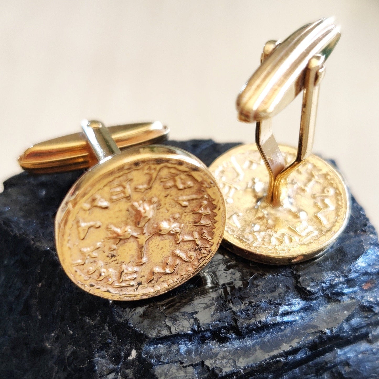 Gold Plated Half Shekel Coin Cufflinks: Jewish Revolt Replica Barr Designs