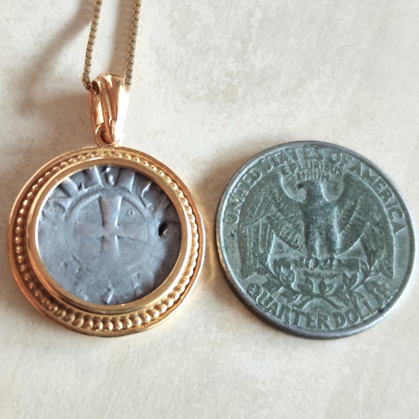 Jerusalem Crusaders Coin Necklace, Latin Kingdom of Jerusalem Medallion, Medieval Knights Ancient Cross, Christian Holy Sepulchre Denarius