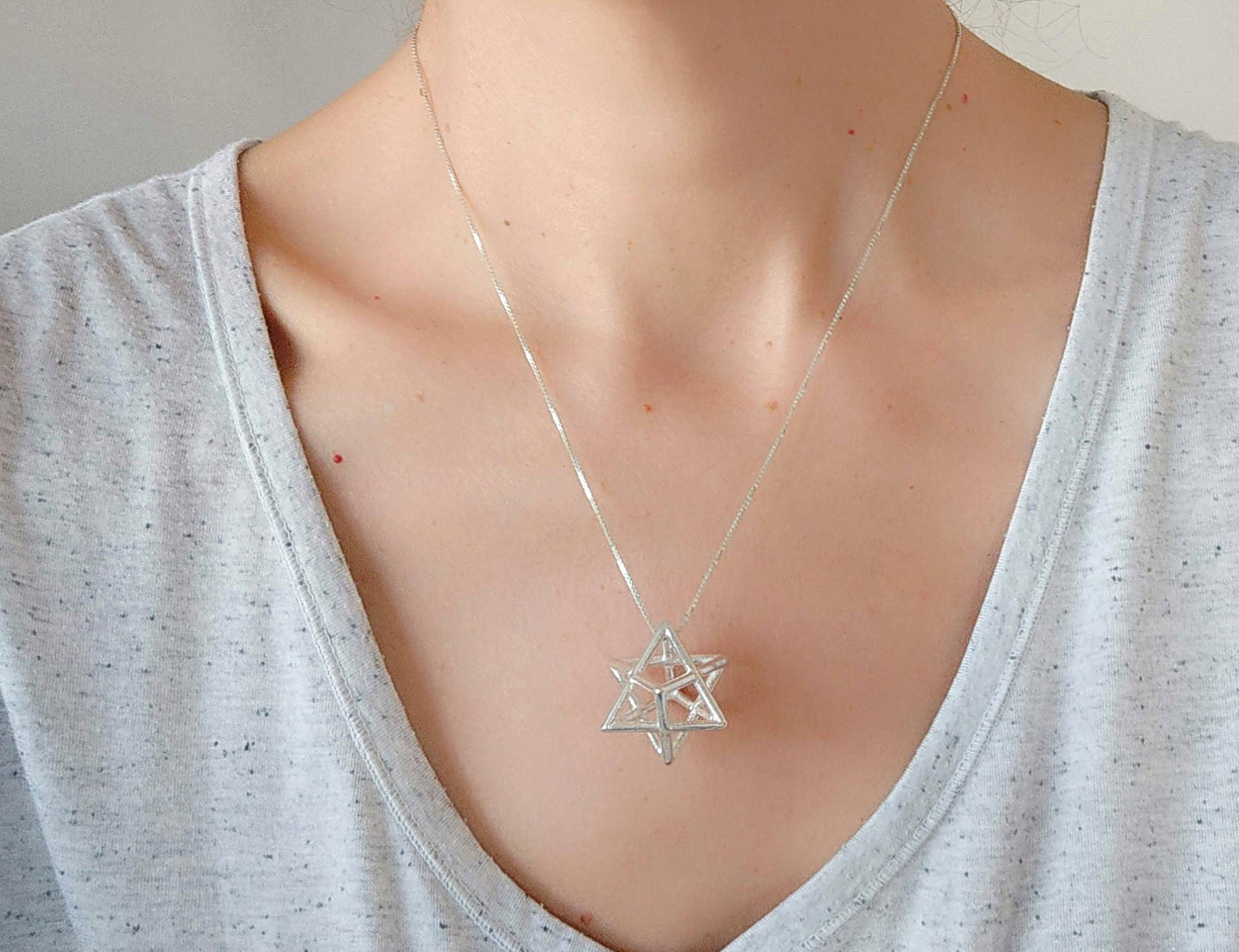 Extra Large Merkaba pendant, Sterling Silver Mer Ka Ba necklace, Merkaba Charm, Sacred Geometry, star tetrahedron, meditation tool, men gift