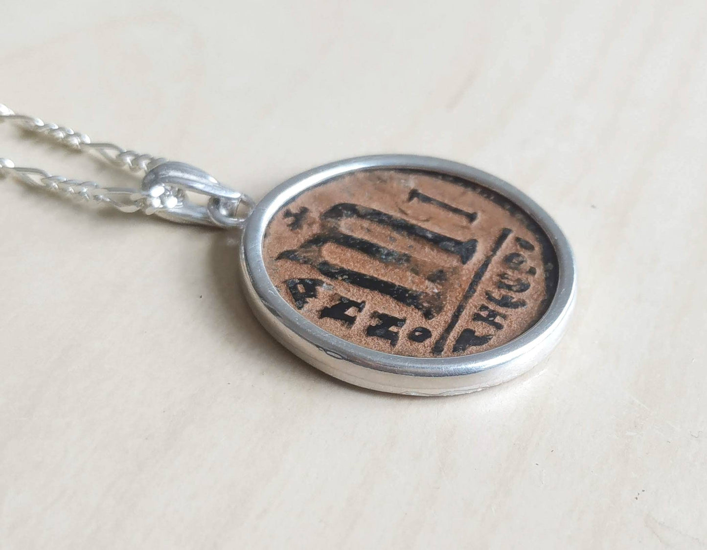 Antique Eastern Roman Byzantine Coin Necklace, Large Silver Coin medallion, initial letter M Statement Pendant, History Lover Jewelry gift