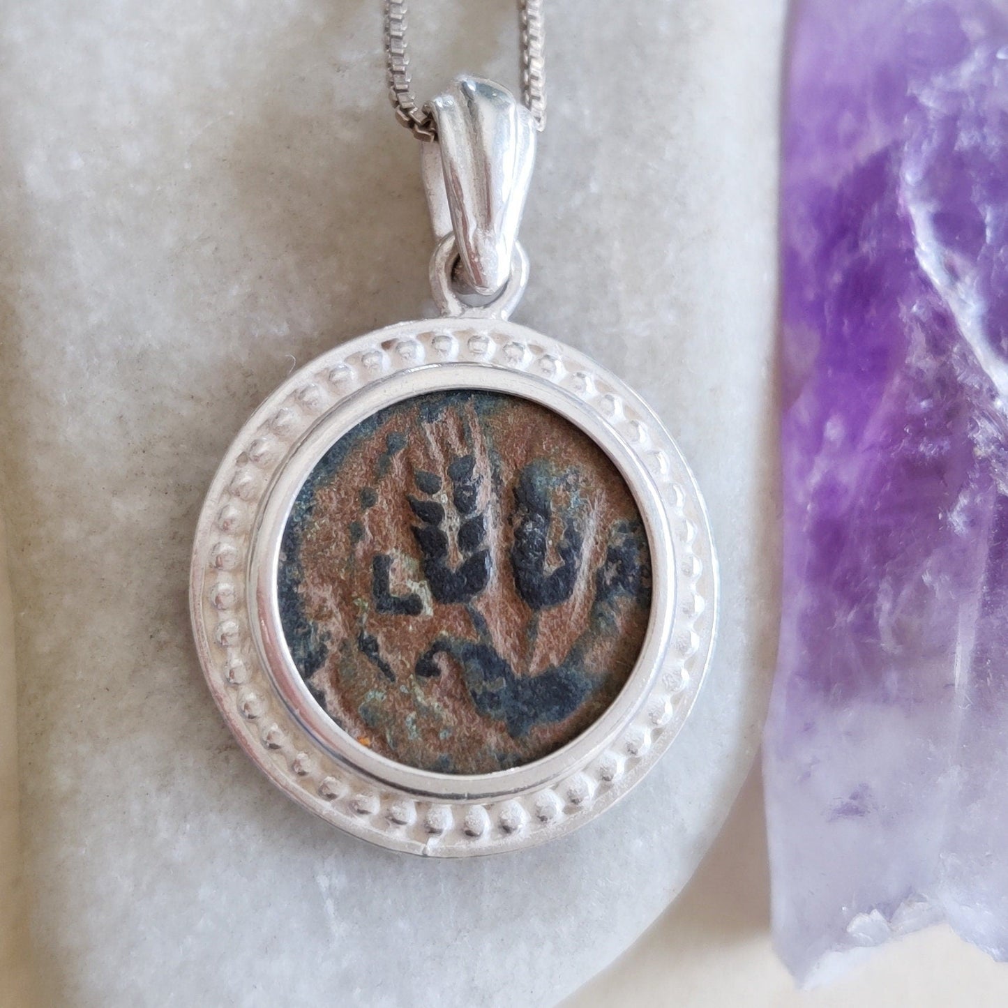 Ancient Jewish Roman coin silver Medallion, Certified King Herod Agrippa Coin Pendant Barr Designs