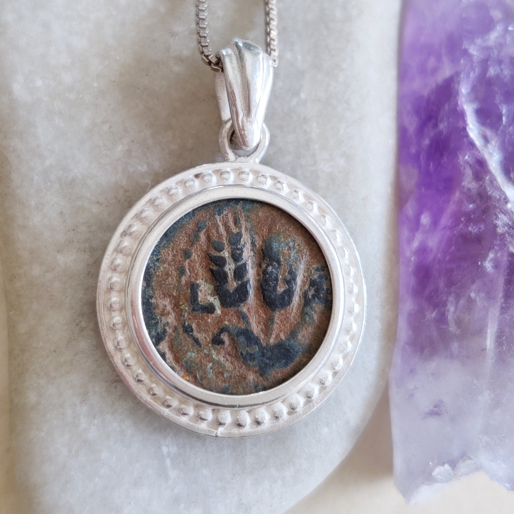 Ancient Jewish Roman coin silver Medallion, Certified King Herod Agrippa Coin Pendant Barr Designs