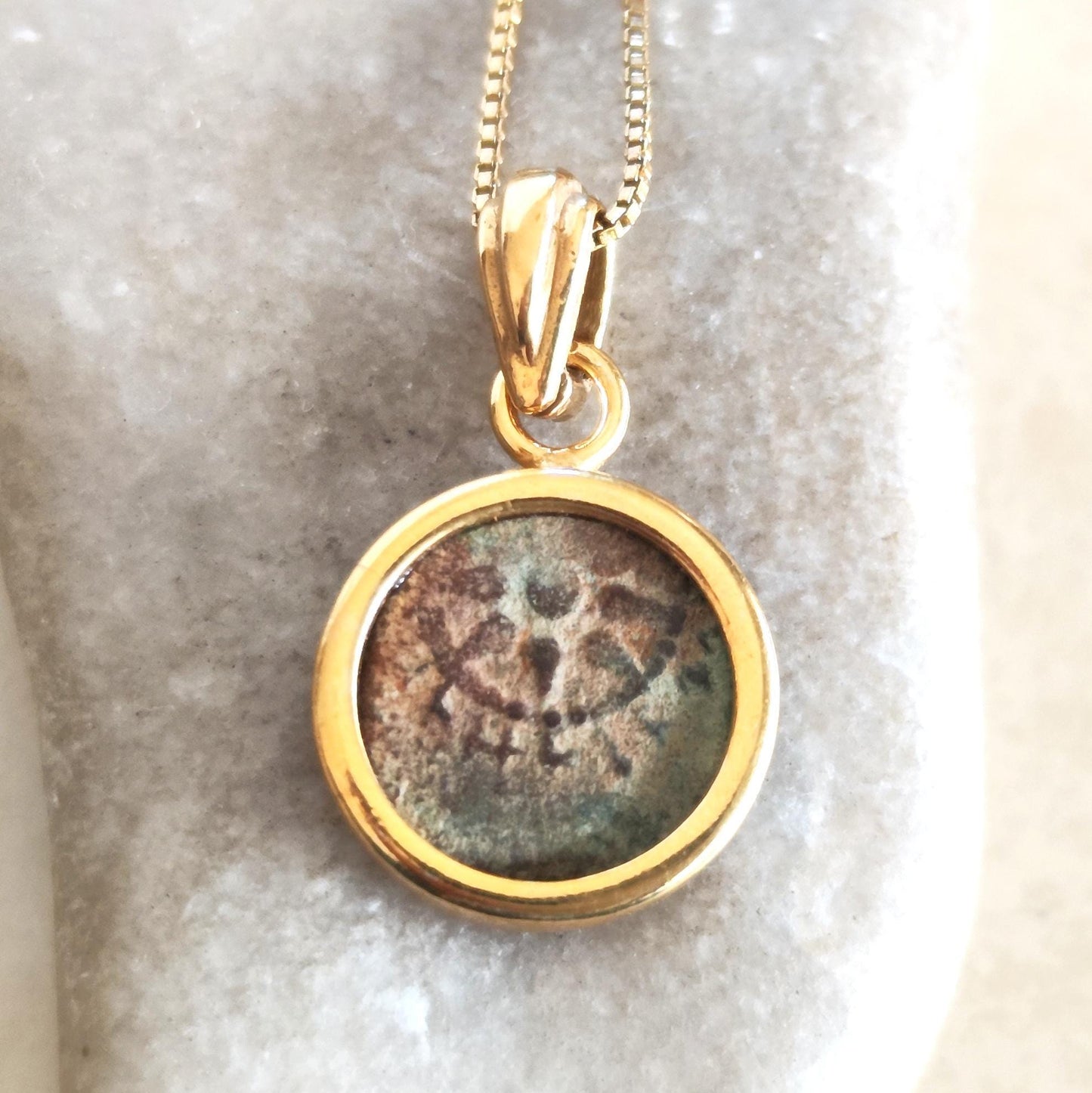 Antique Widow's Mite Pendant, Genuine bible Coin Necklace, Vintage Gold Plated Small dainty charm, Widow Mite Medallion, Jesus Christ Coin