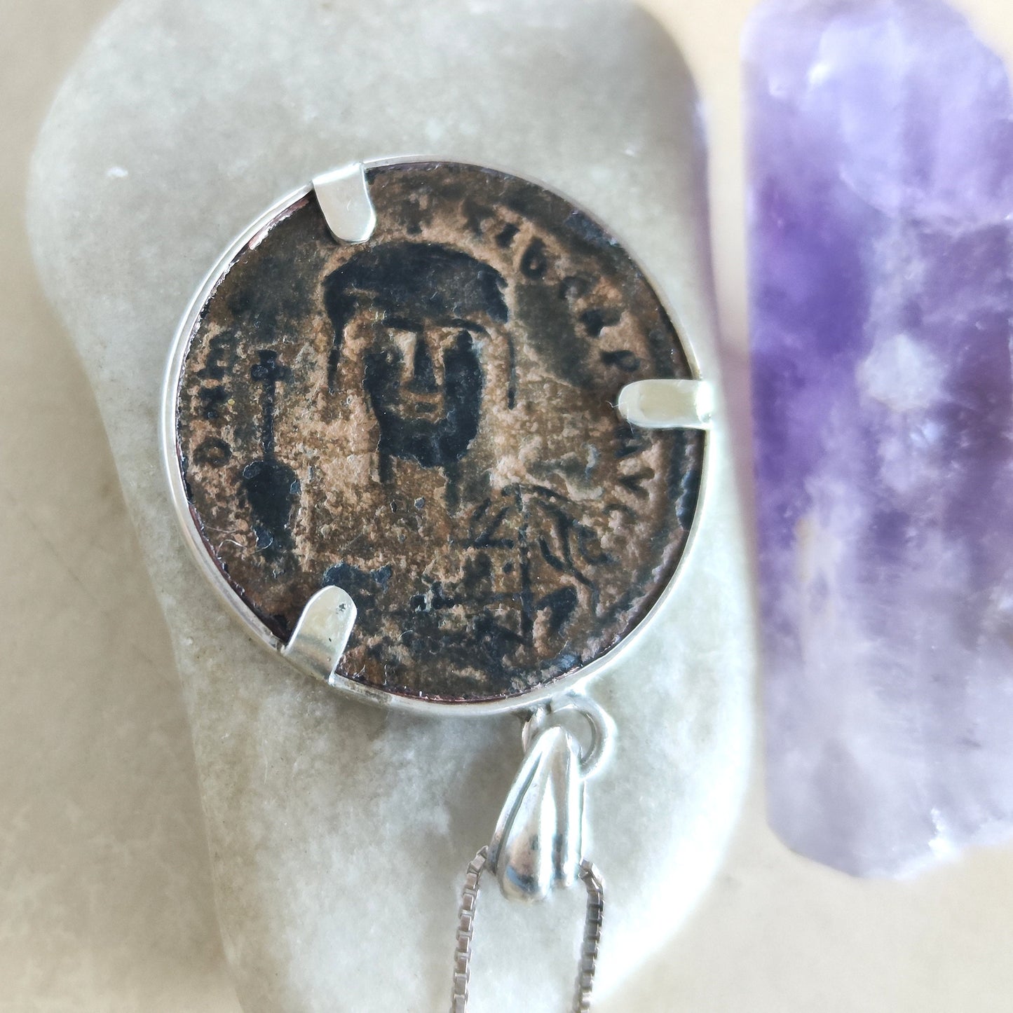 Large Ancient Byzantine Coin Medallion, Byzantine Empire Follis Coin Silver Statement Necklace, Men Unisex Gift Idea, Vintage Style Jewelry