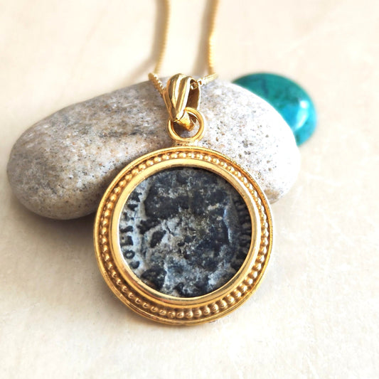Authentic Certified Roman coin necklace, Antique Constantine the Great medallion, Emperor pendant, Vintage coin jewelry, unisex gift idea