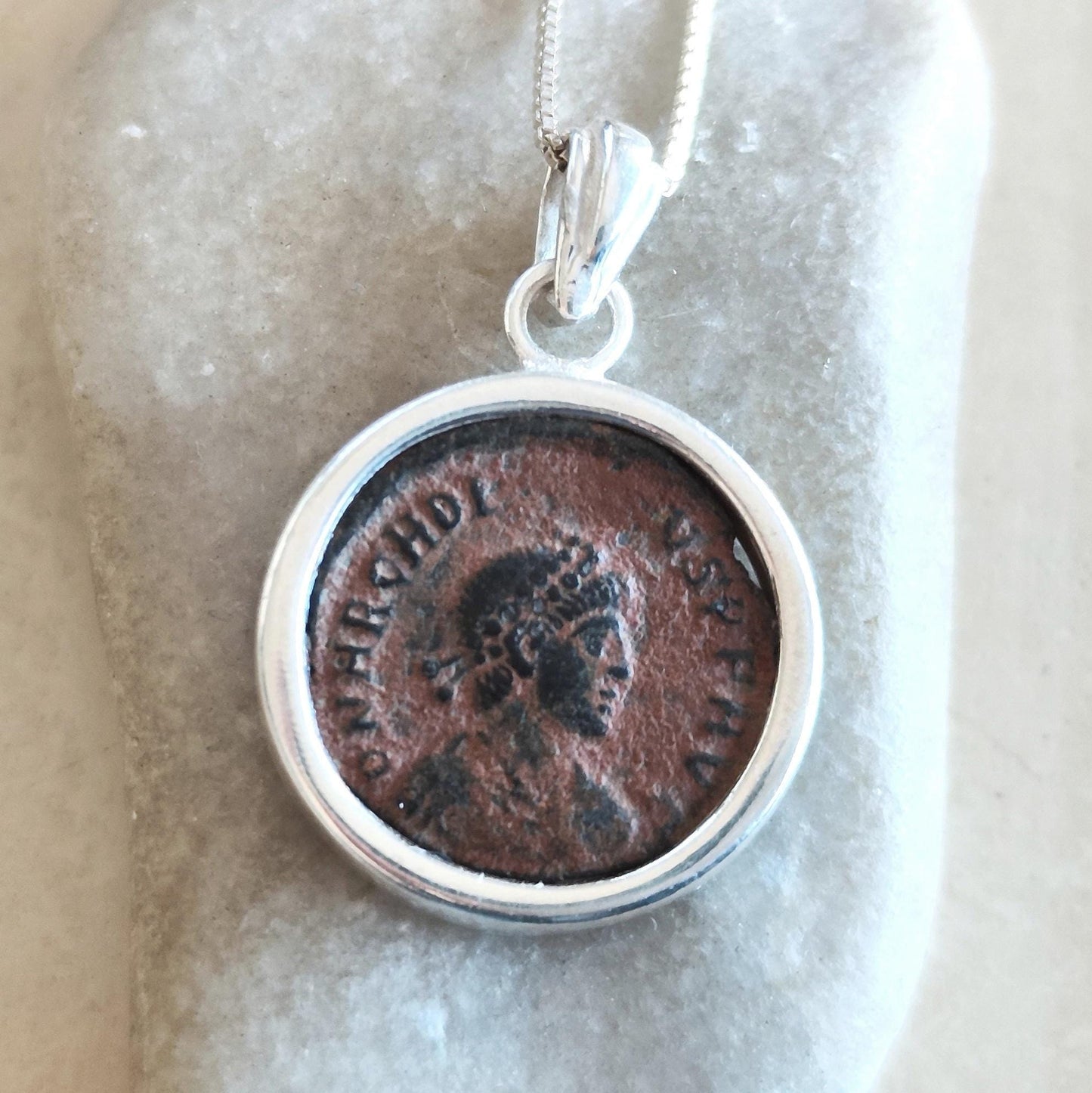 Antique Silver Medallion of Roman Emperor Arcadius, Early Christian Coin Men Jewelry
