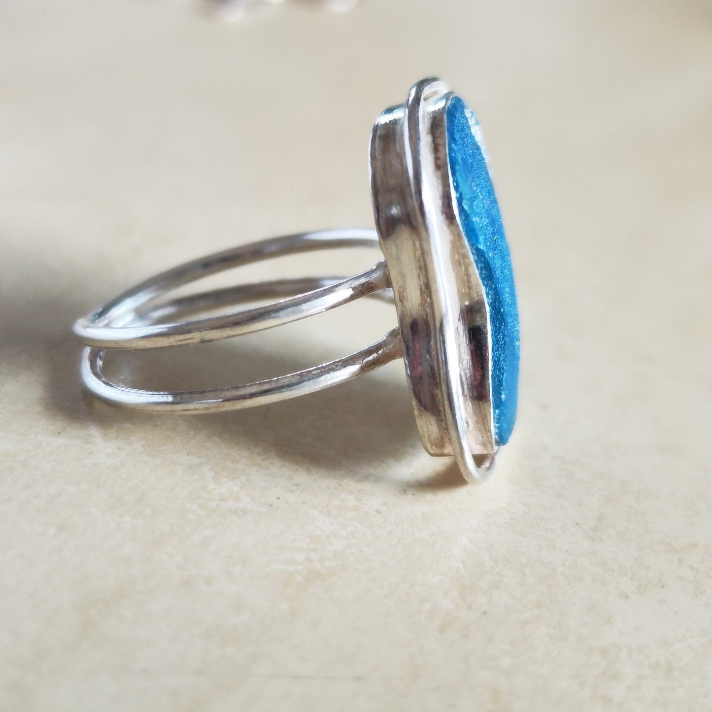 Ancient Roman Glass Silver Adjustable Ring, Iridescent Roman Glass Ring, Blue Pink Glass ring, Israel holy land jewelry