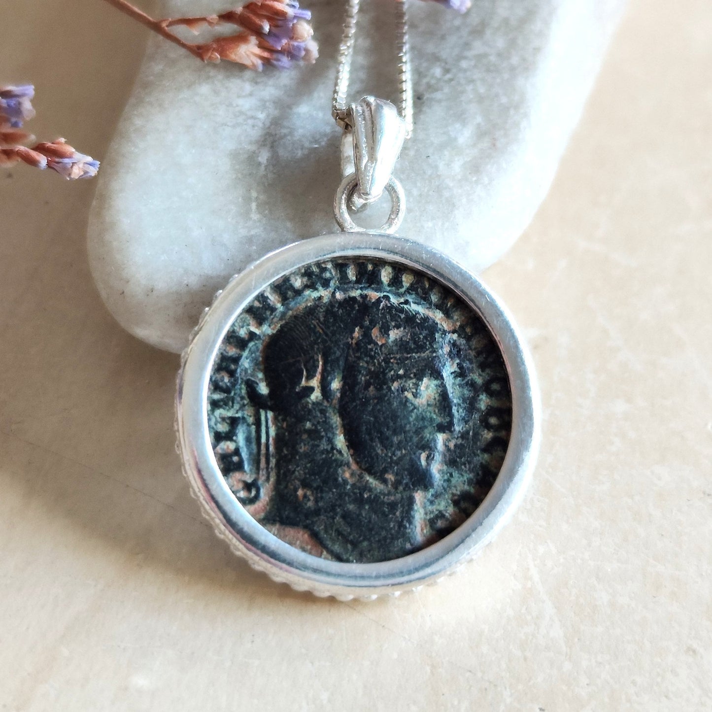 Antique Roman Empire Coin Medallion, Silver Necklace For Men, Certified Ancient Coin of Emperor Galerius Statement Pendant