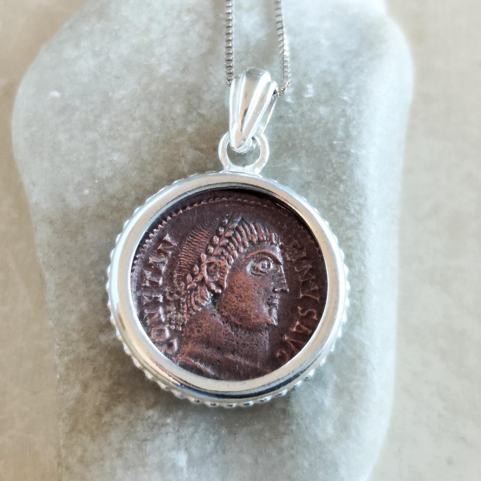 Ancient Constantine I Coin Necklace, Sterling Silver Pendant, History Gift Barr Designs