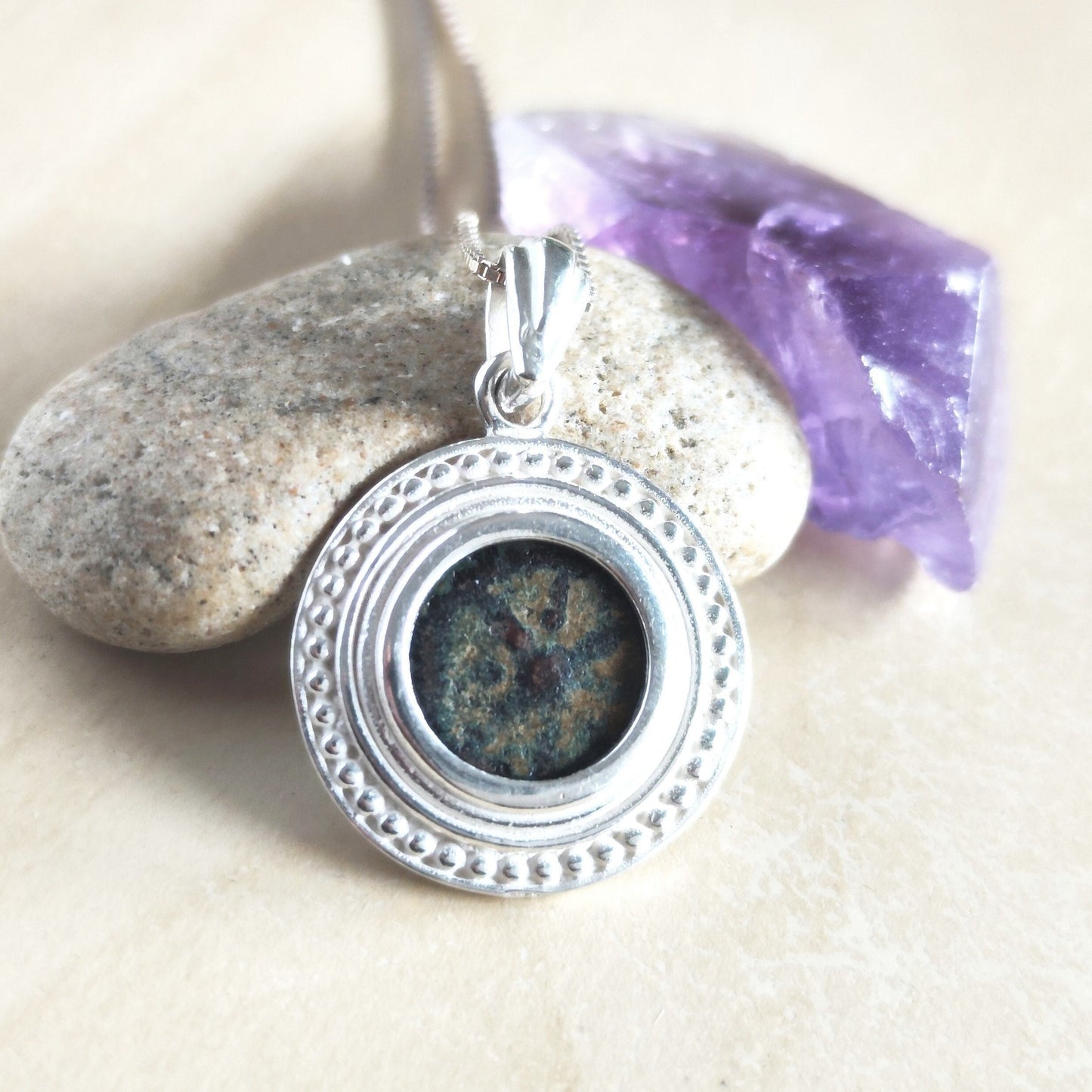 Genuine Widow's Mite Pendant, Ancient Coin Necklace, Vintage Silver Coin Pendant, Widow Mite Jewelry, Jesus Christian coin, Vintage Jewelry