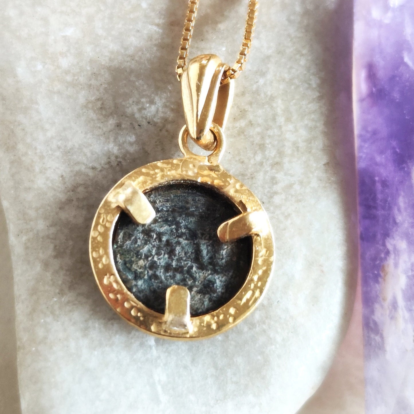 Authentic widow's mite coin necklace, Biblical Coin Medallion, Ancient Judea bronze Prutah, Christian Jesus jewelry, women vintage gift idea