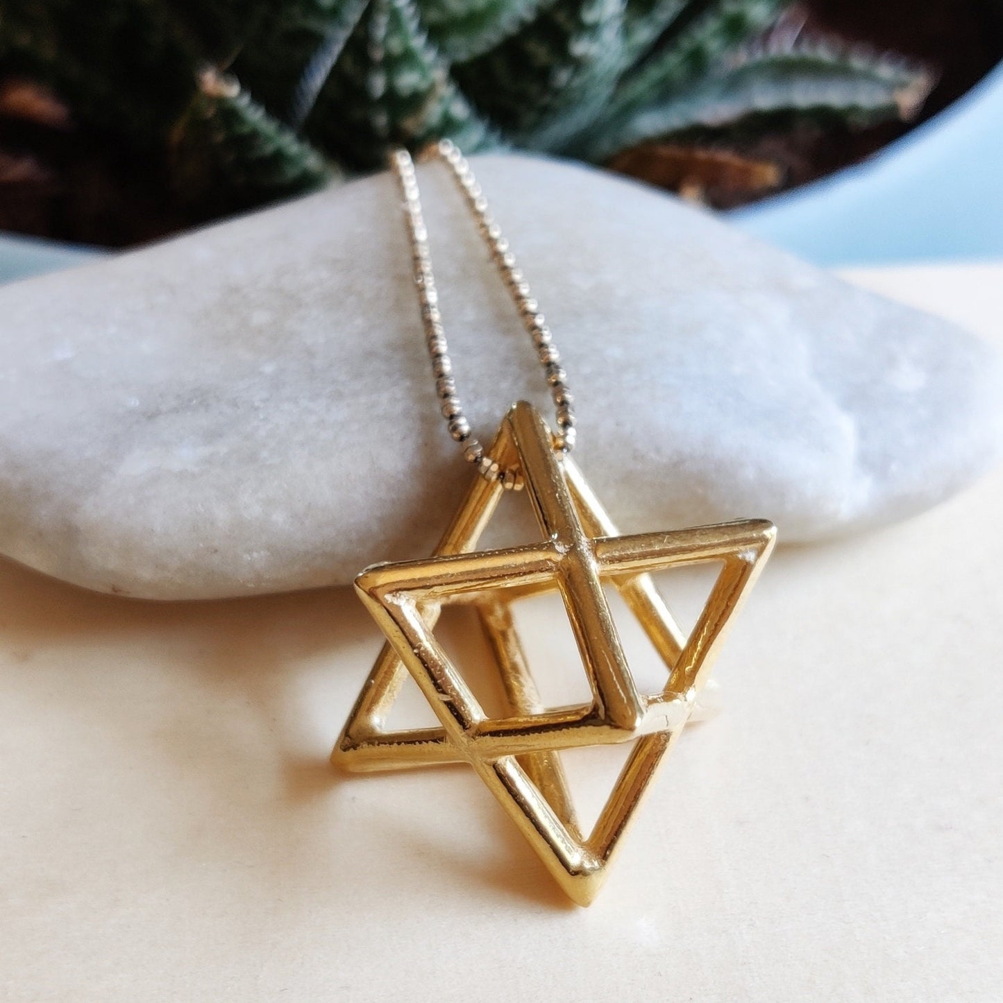 Extra Large Merkaba Necklace, Gold Plated Kabbalah Pendant, Sacred Geometry, Mystic Protection Jewelry, Jewish Star Jewelry, Energy Necklace