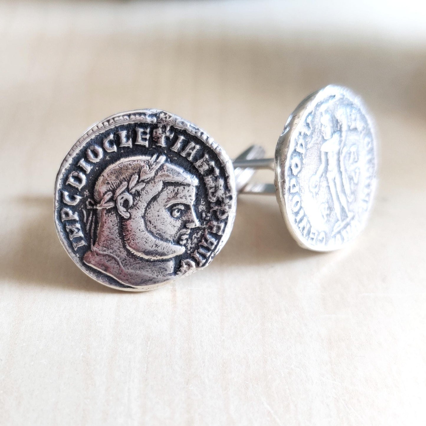 Roman Coin Silver Cufflinks , Emperor Diocletian Replica Coin Cufflinks, Jewelry Gift Idea For men, History Buff Cufflinks