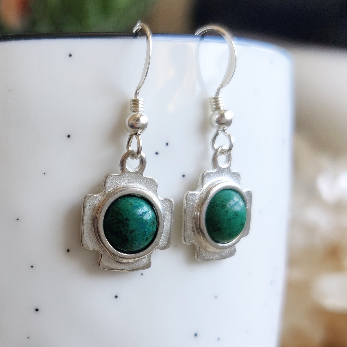 Christian Cross with Eilat Stone Earrings, Green Silver Dangle earrings, King Solomon Stone, Holy Land Gift for Her