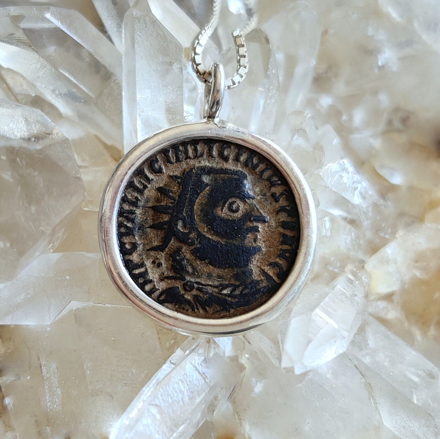 Coin necklace for men, Genuine Roman coin silver necklace, Emperor Licinius bronze coin pendant, vintage style jewelry, Antique unisex charm