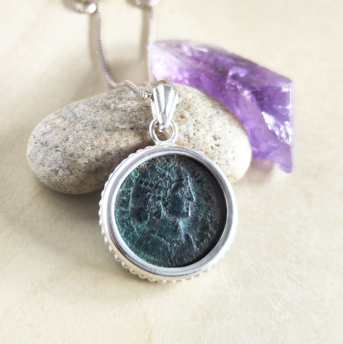 Ancient Coin of Roman Empress Fausta Silver Necklace, Constantine the Great wife pendant,  Women in Power Medallion, vintage style jewelry