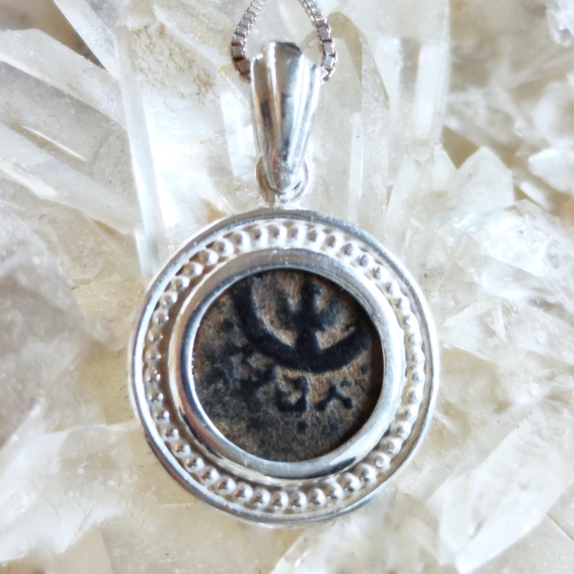 Antique Widows Mite Coin Necklace, Ancient Christian Silver Pendant, Israeli jewelry Barr Designs