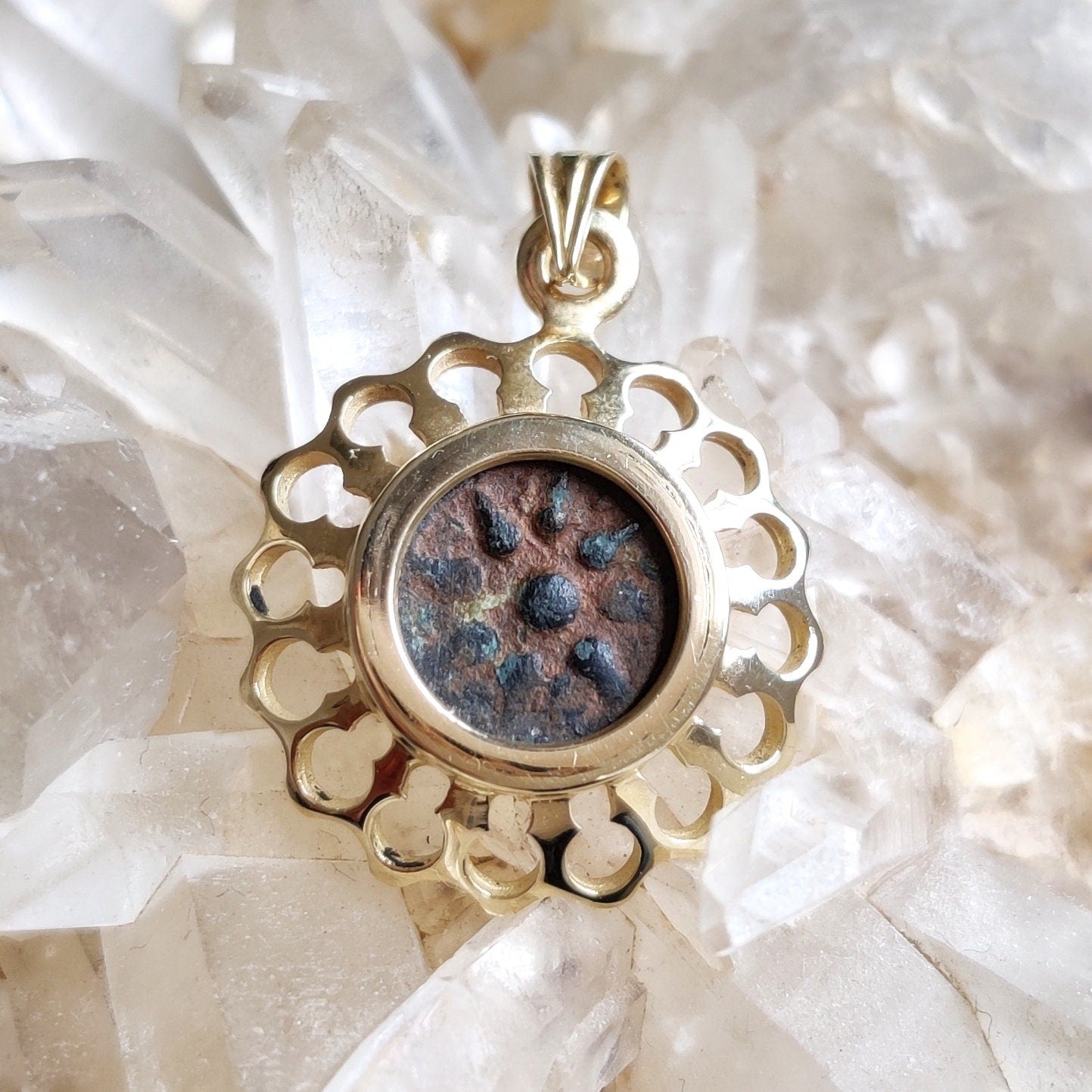 Widow's Mite Coin set in 14K Gold Pendant, Authentic Ancient Christian Coin Medallion, New Testament Mark 12:41 Coin, Christian Gift idea