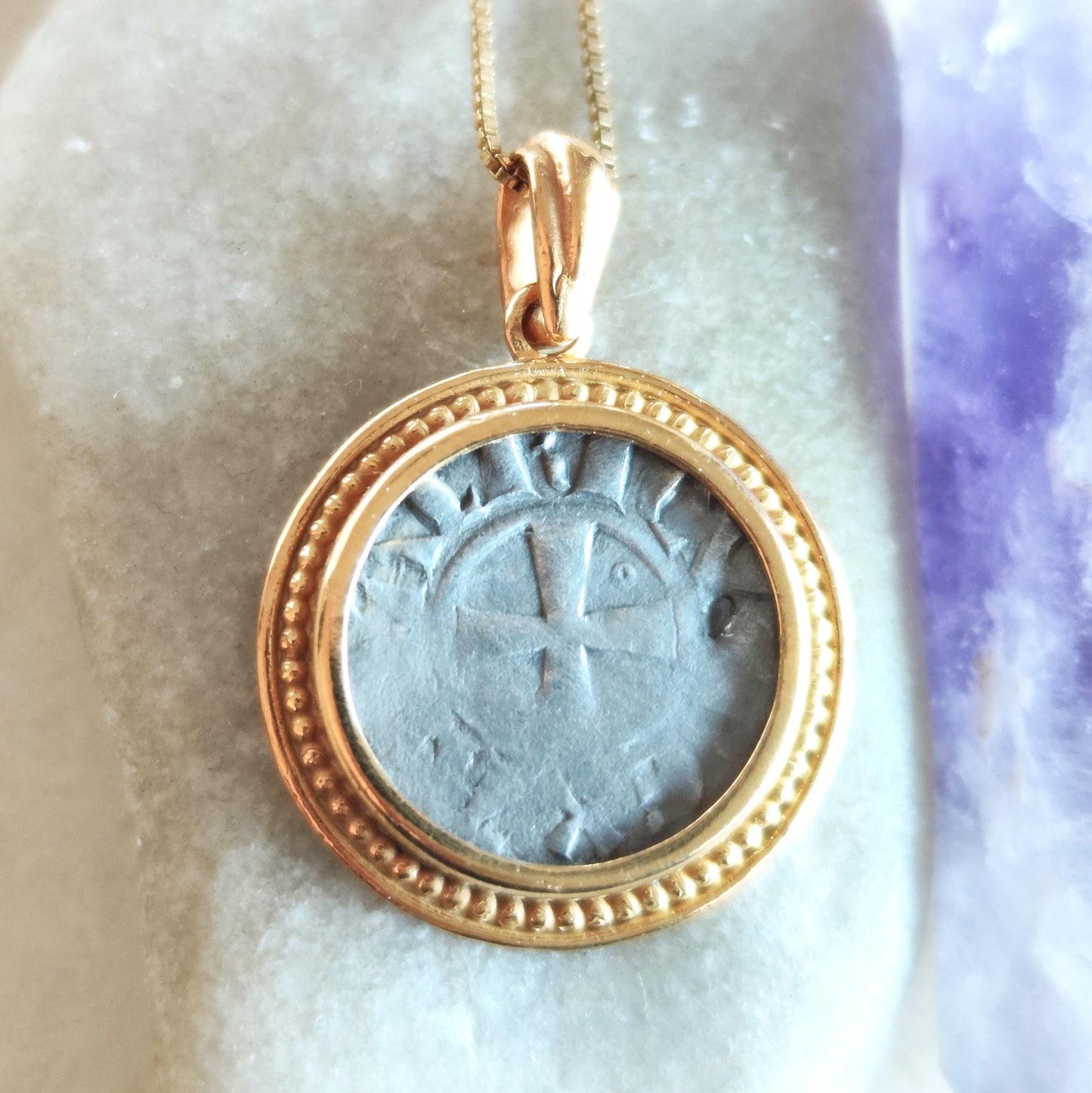 Jerusalem Crusaders Coin Necklace, Latin Kingdom of Jerusalem Medallion, Medieval Knights Ancient Cross, Christian Holy Sepulchre Denarius