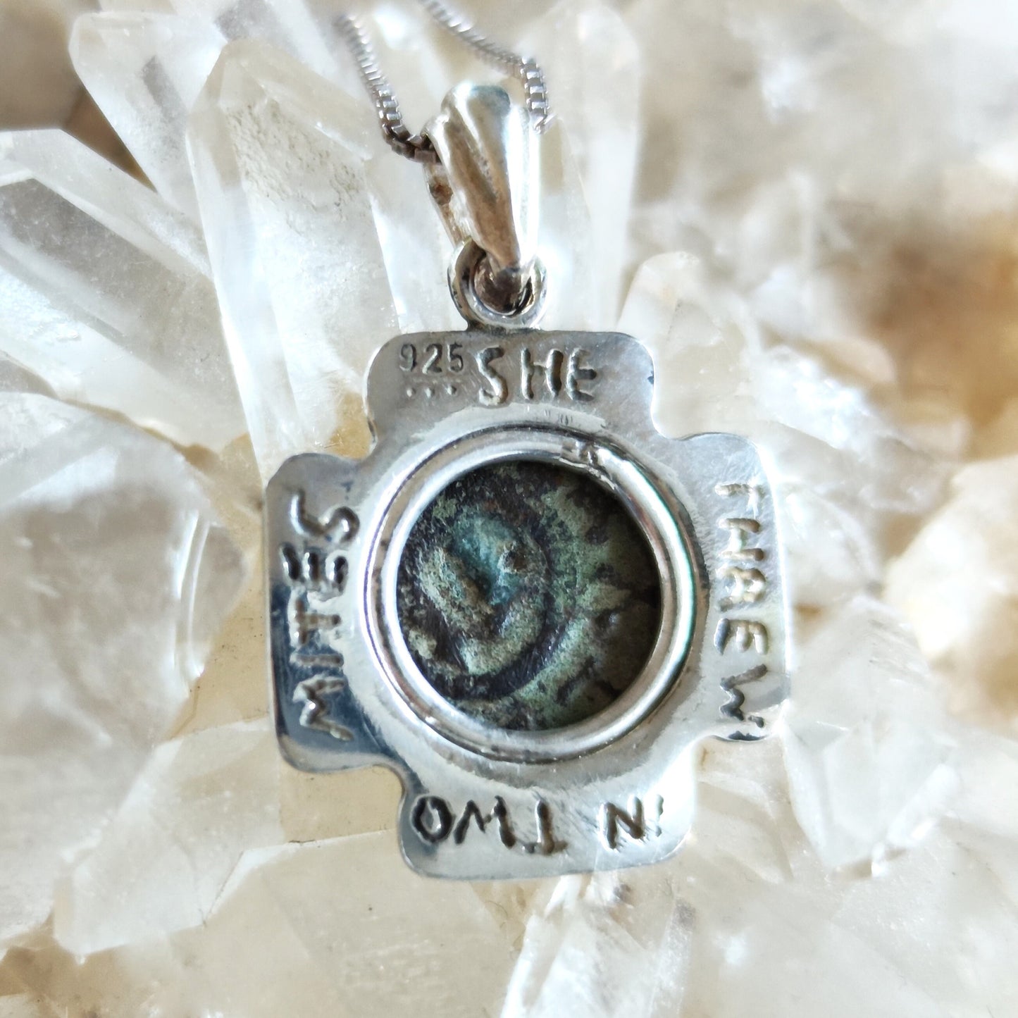 Christian Cross Necklace,  Antique Widow's Mite Coin Pendant, Jerusalem Jewelry Silver Pendant, Jesus Christ Coin, Christmas gift for Men