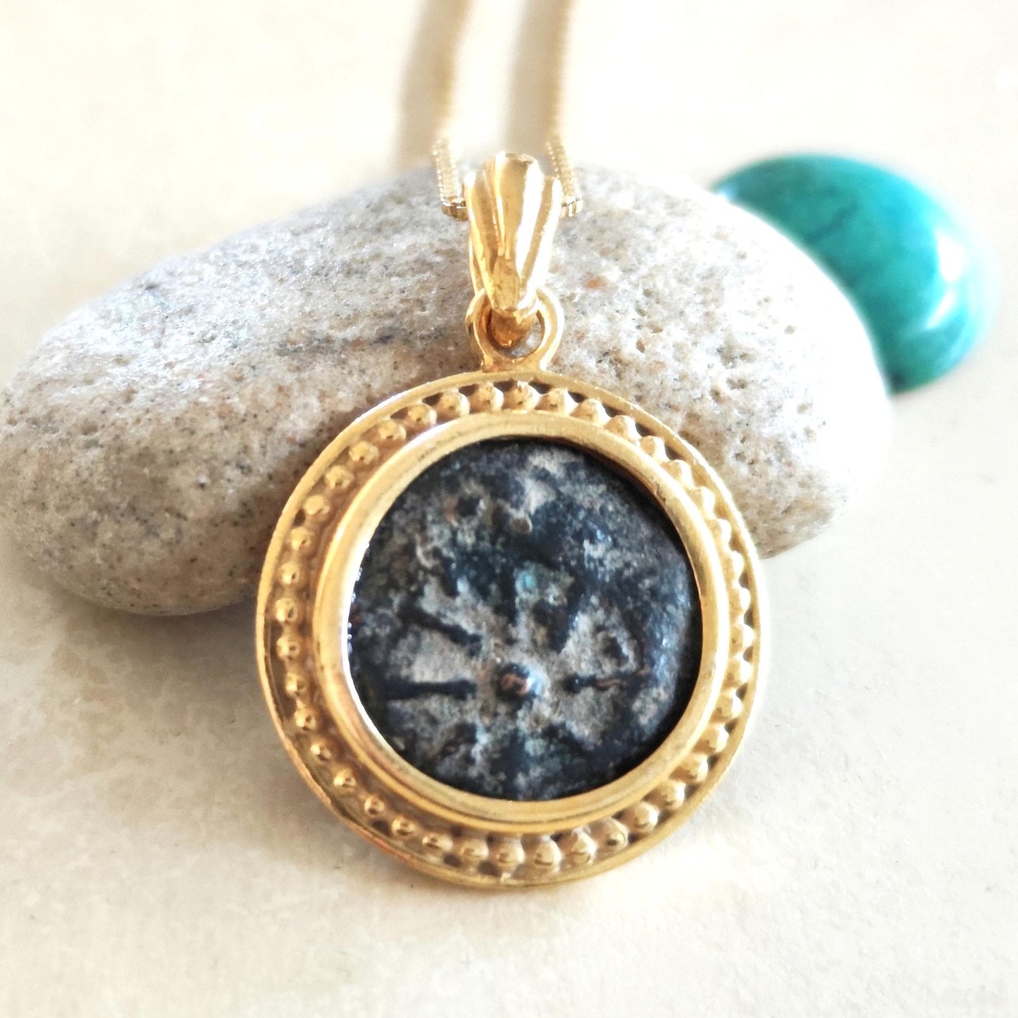 Authentic Widow's Mite Coin Necklace: Large Christian Biblical Medallion, Gold Plated Barr Designs