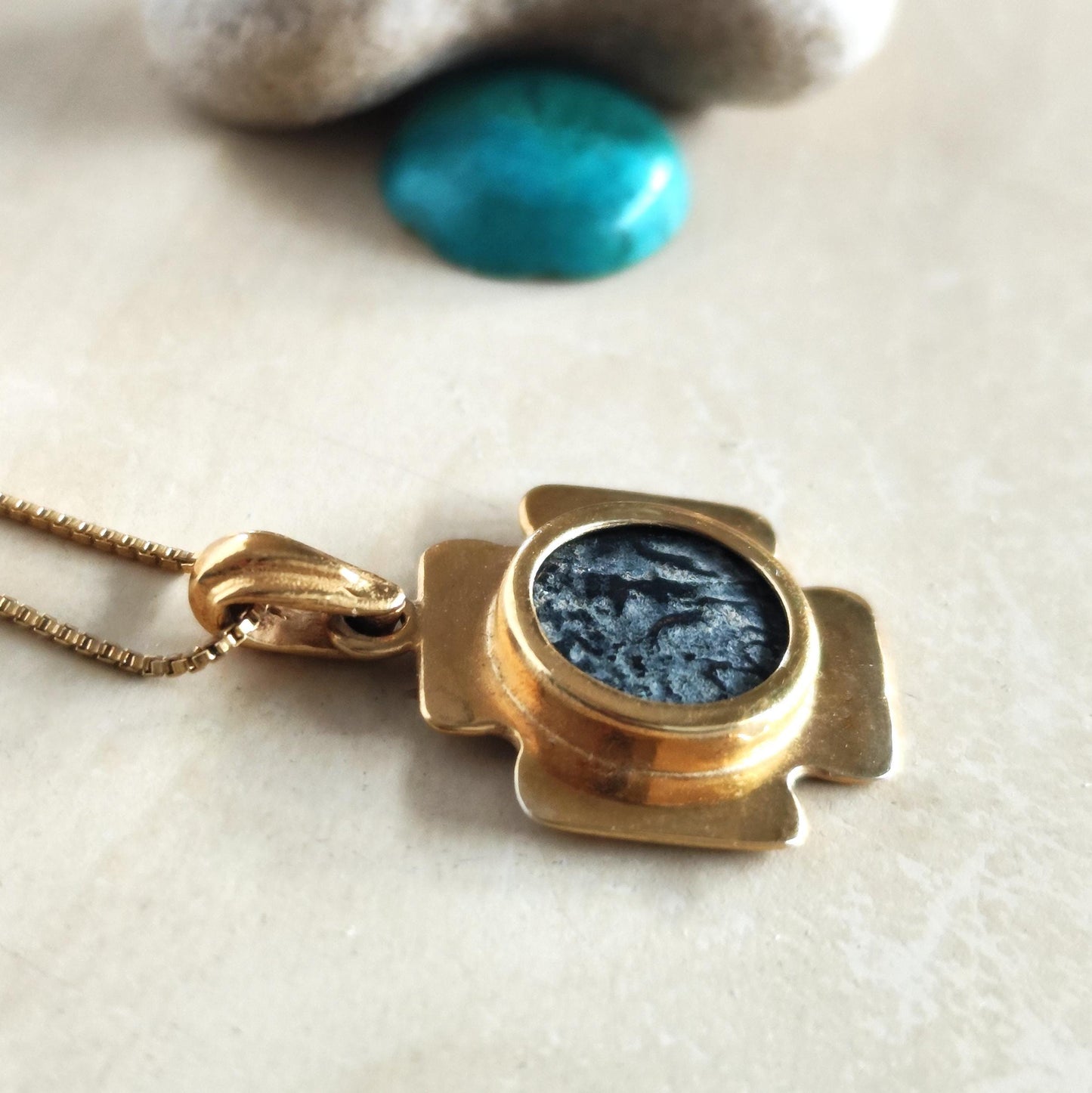 Antique Widow's Mite Coin Necklace: Jerusalem Cross, 18K Gold Plated Sterling Silver Barr Designs