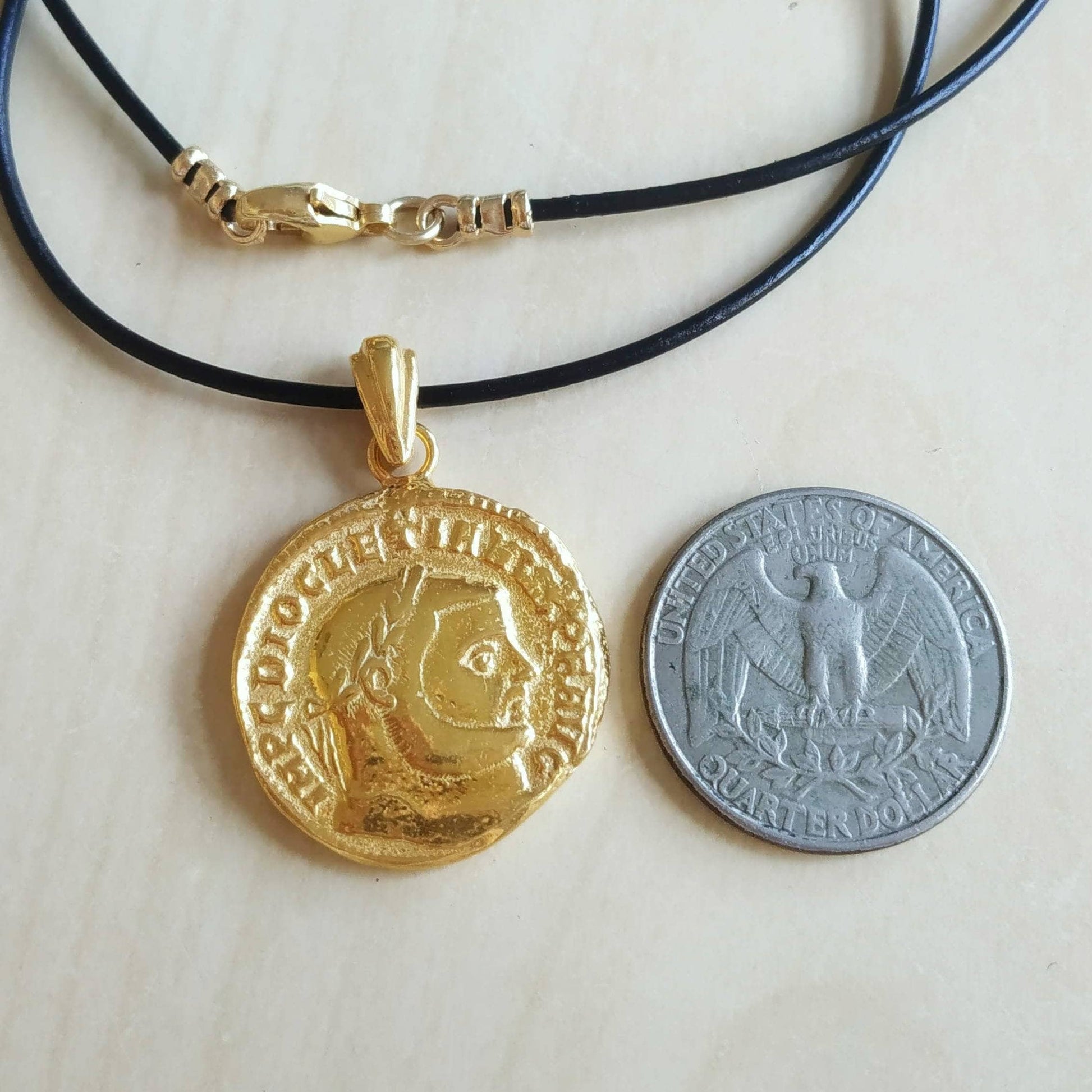 Gold Plated Diocletian Coin Necklace: Sterling Silver Replica Medallion Barr Designs