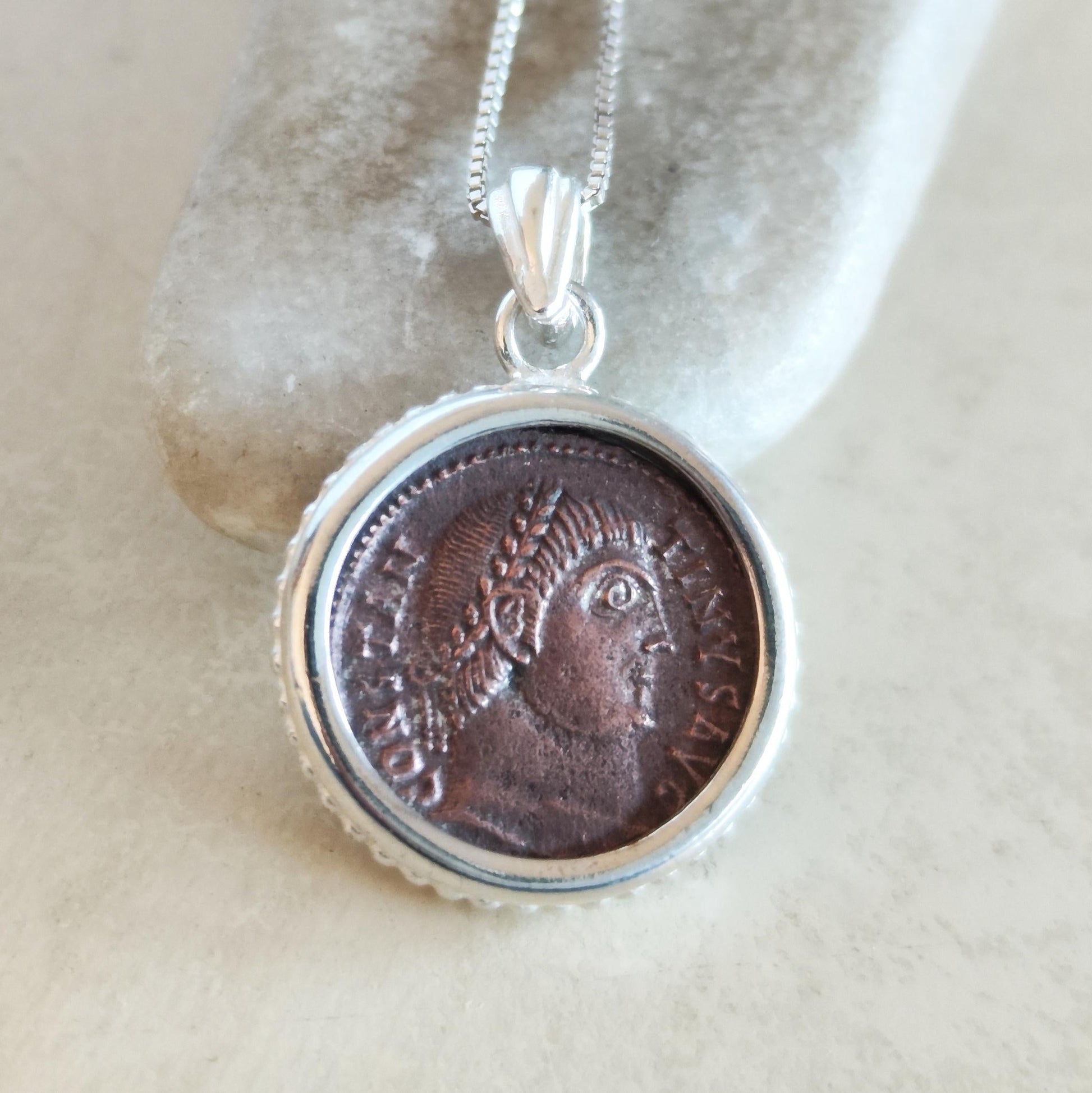 Ancient Constantine I Coin Necklace, Sterling Silver Pendant, History Gift Barr Designs