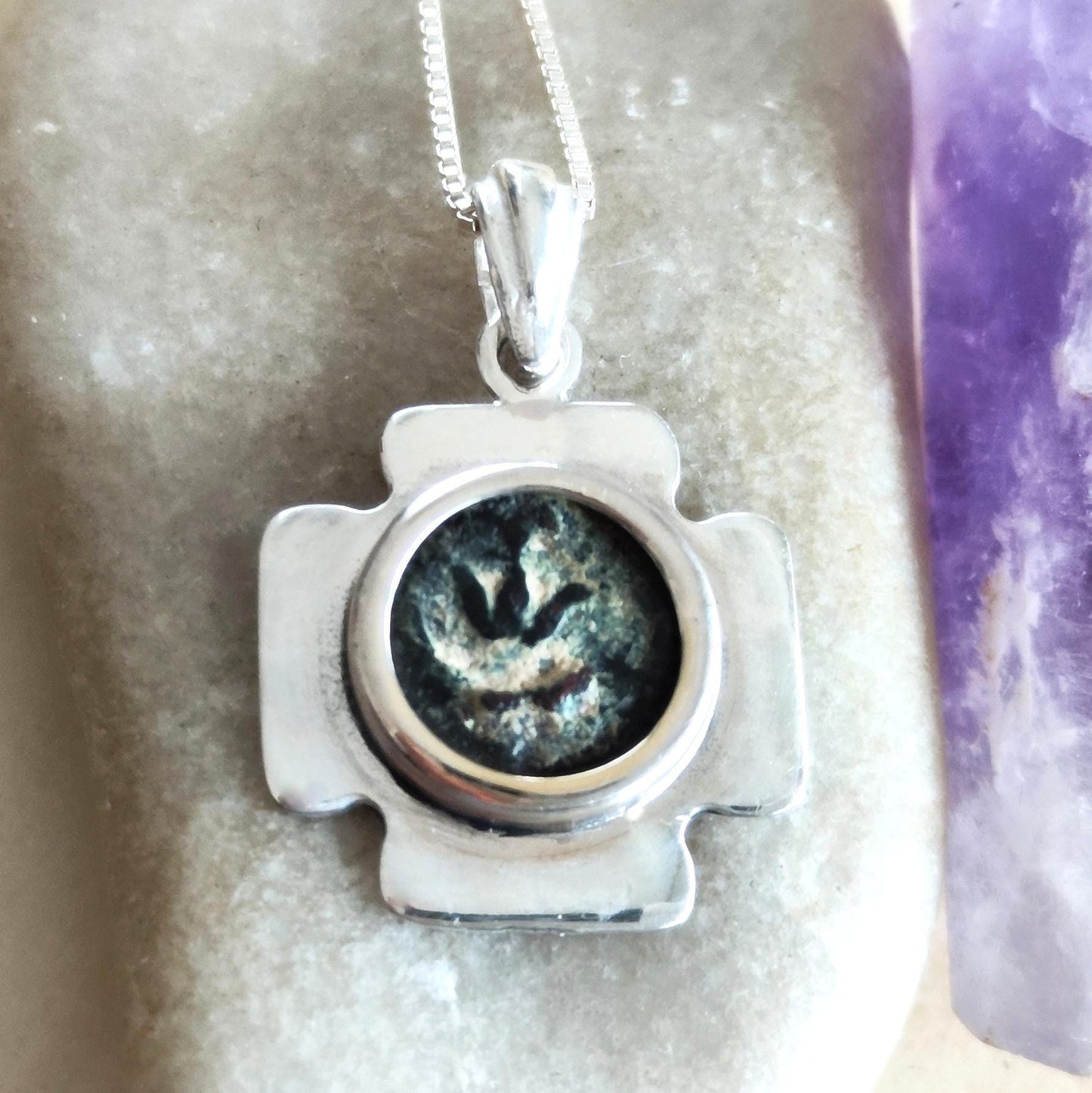 Ancient Widow's Mite Coin Cross Pendant, Jesus Cross silver Medallion, Christian Men Jewelry, Antique Cross Coin Necklace, Christ Coin Gift