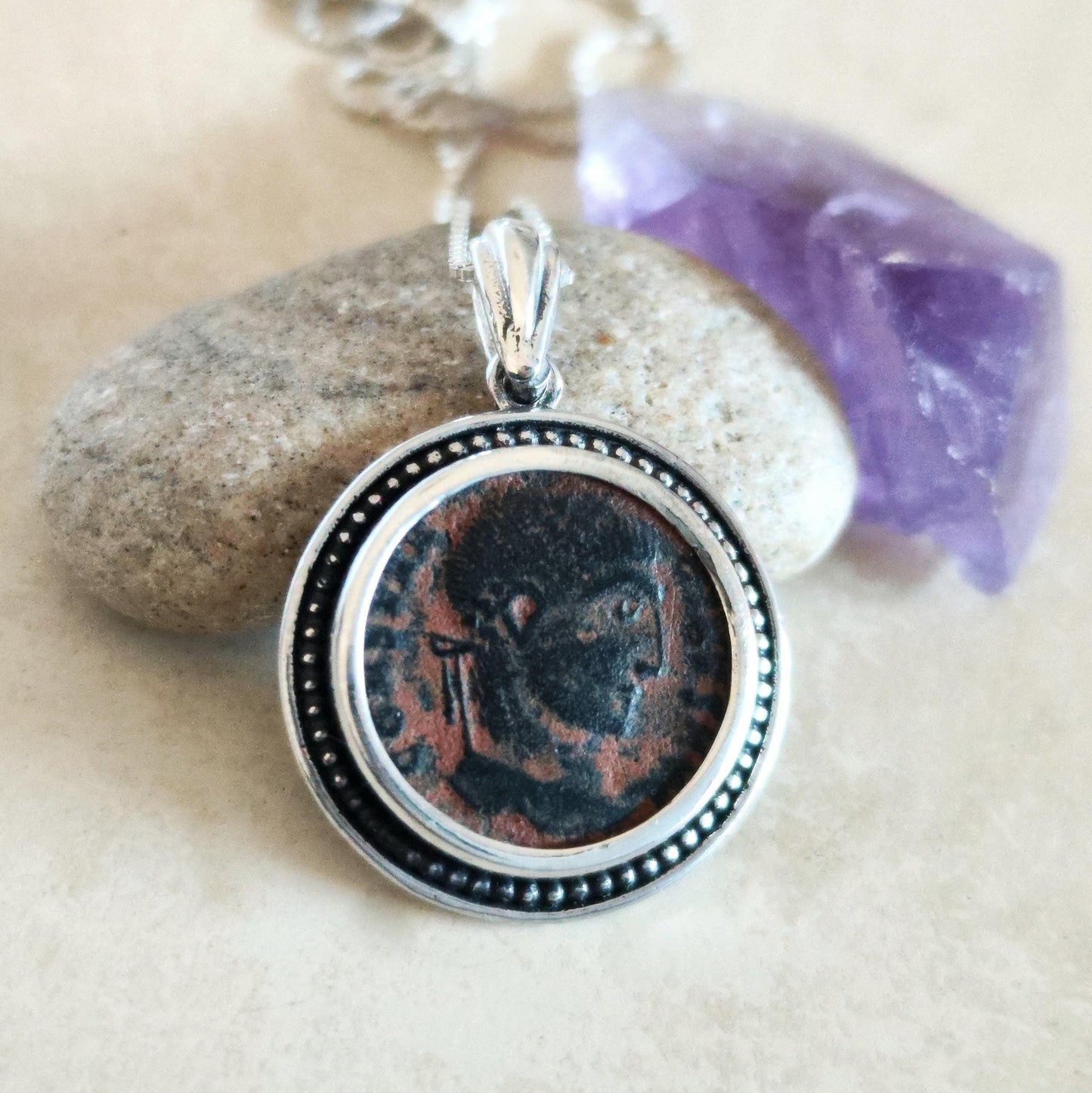 Antique Emperor Constantine Coin Pendant, Oxidized Sterling Silver, Ancient Roman Necklace Barr Designs