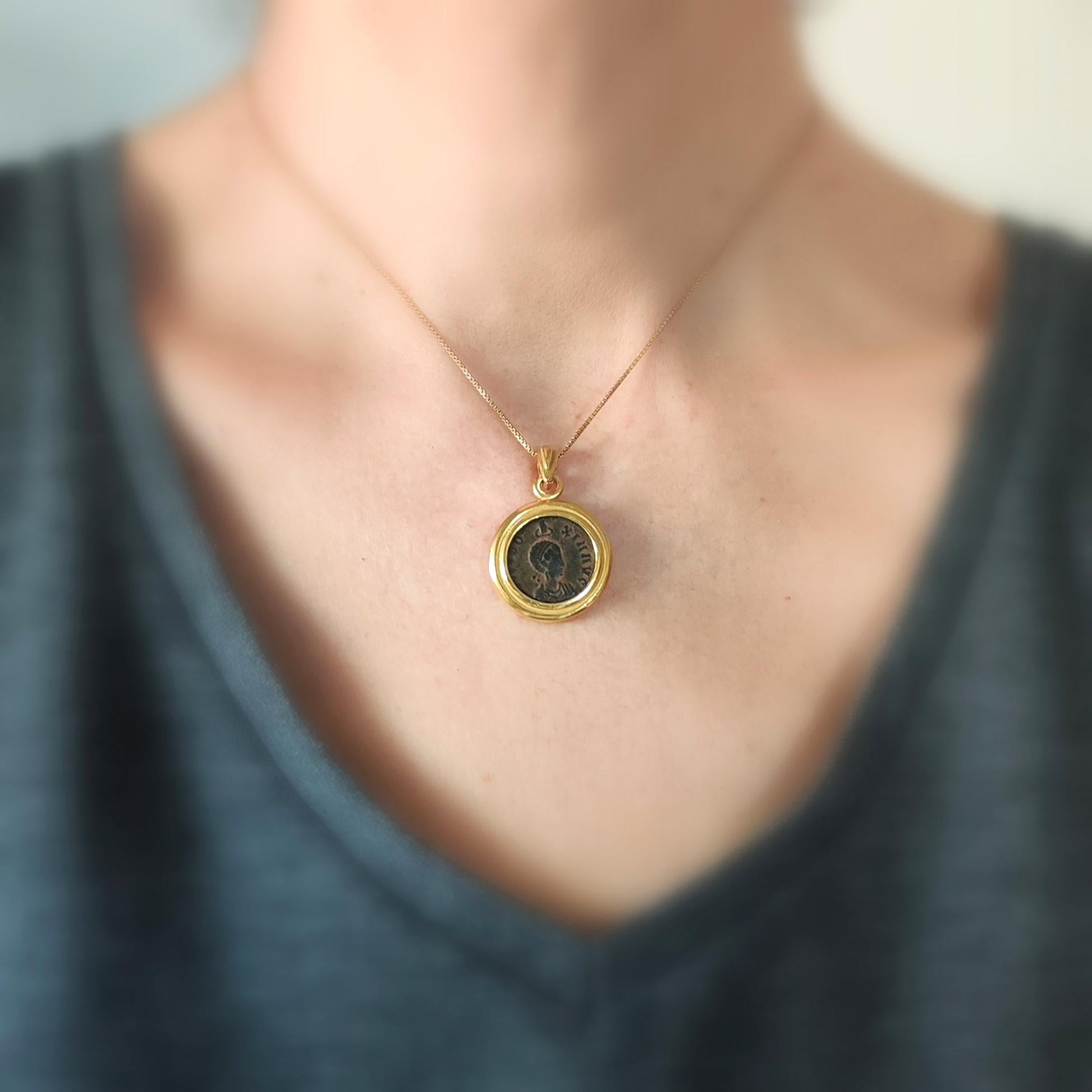 Ancient Roman Coin Necklace: Empress Aelia Eudoxia Christian Orthodox Medallion, Gold Plated Barr Designs