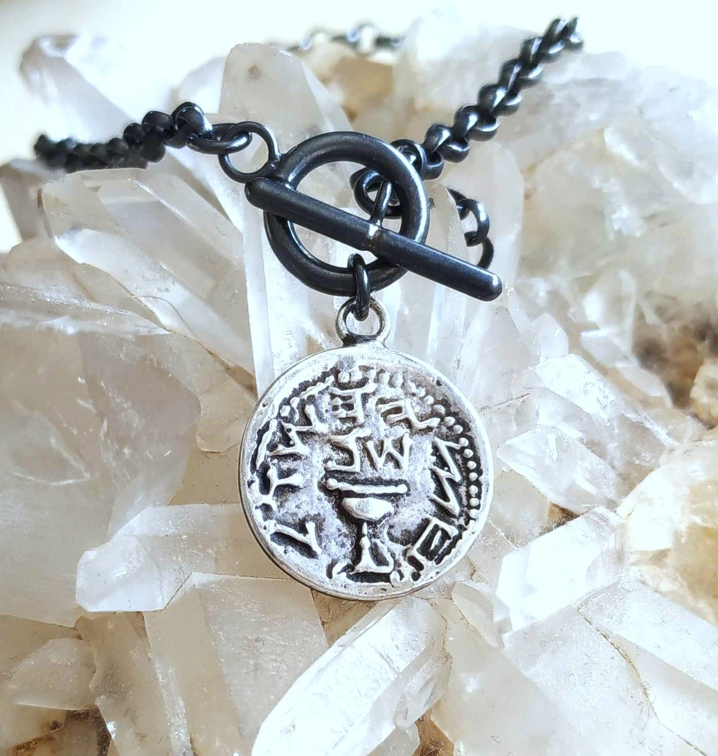 Jewish Revolt Half Shekel Coin Bracelet, Silver Replica Tyrian Shekel Coin Charm Bracelet, Link Chain Unisex Men Jewelry