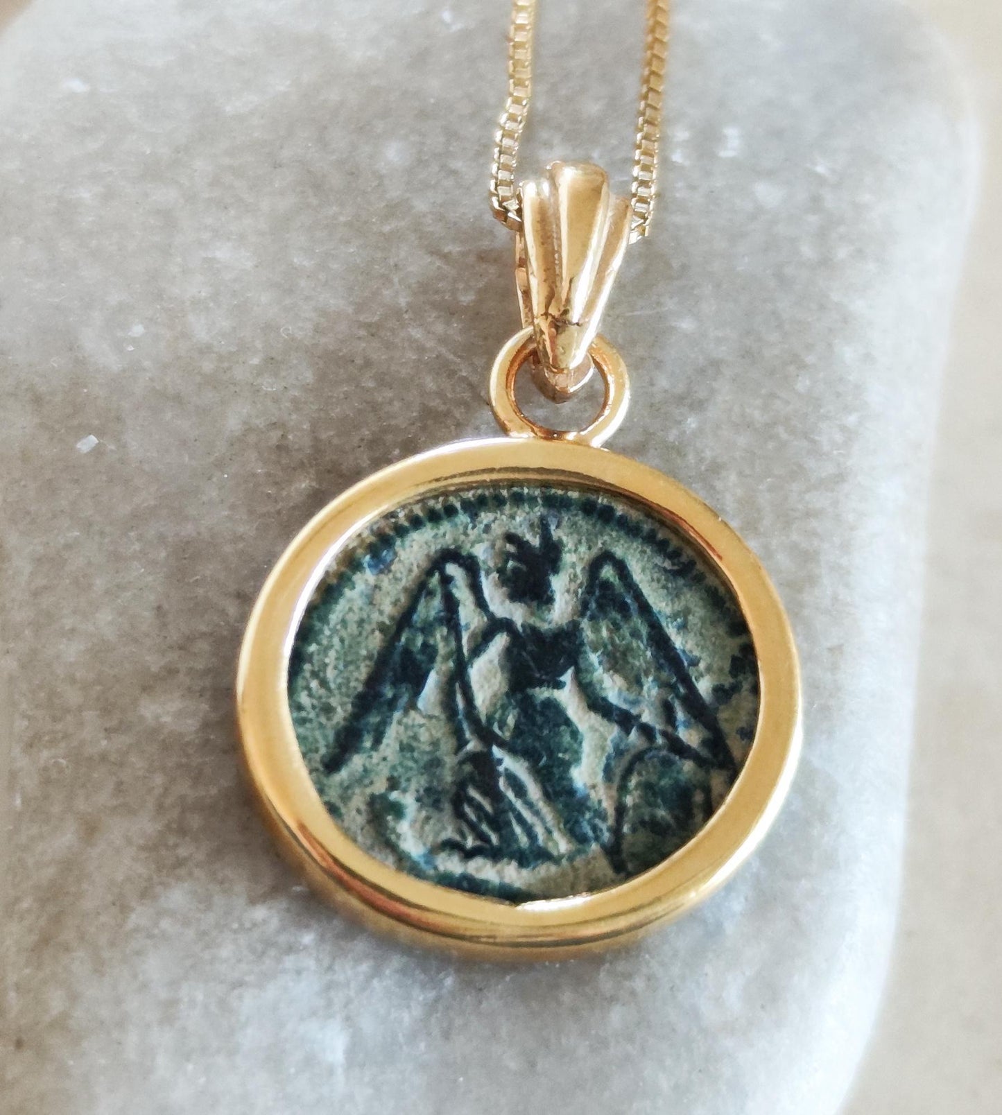 Antique Constantine the Great Coin Pendant, Roman Winged Goddess Coin Necklace, Ancient Christian Medallion Gift