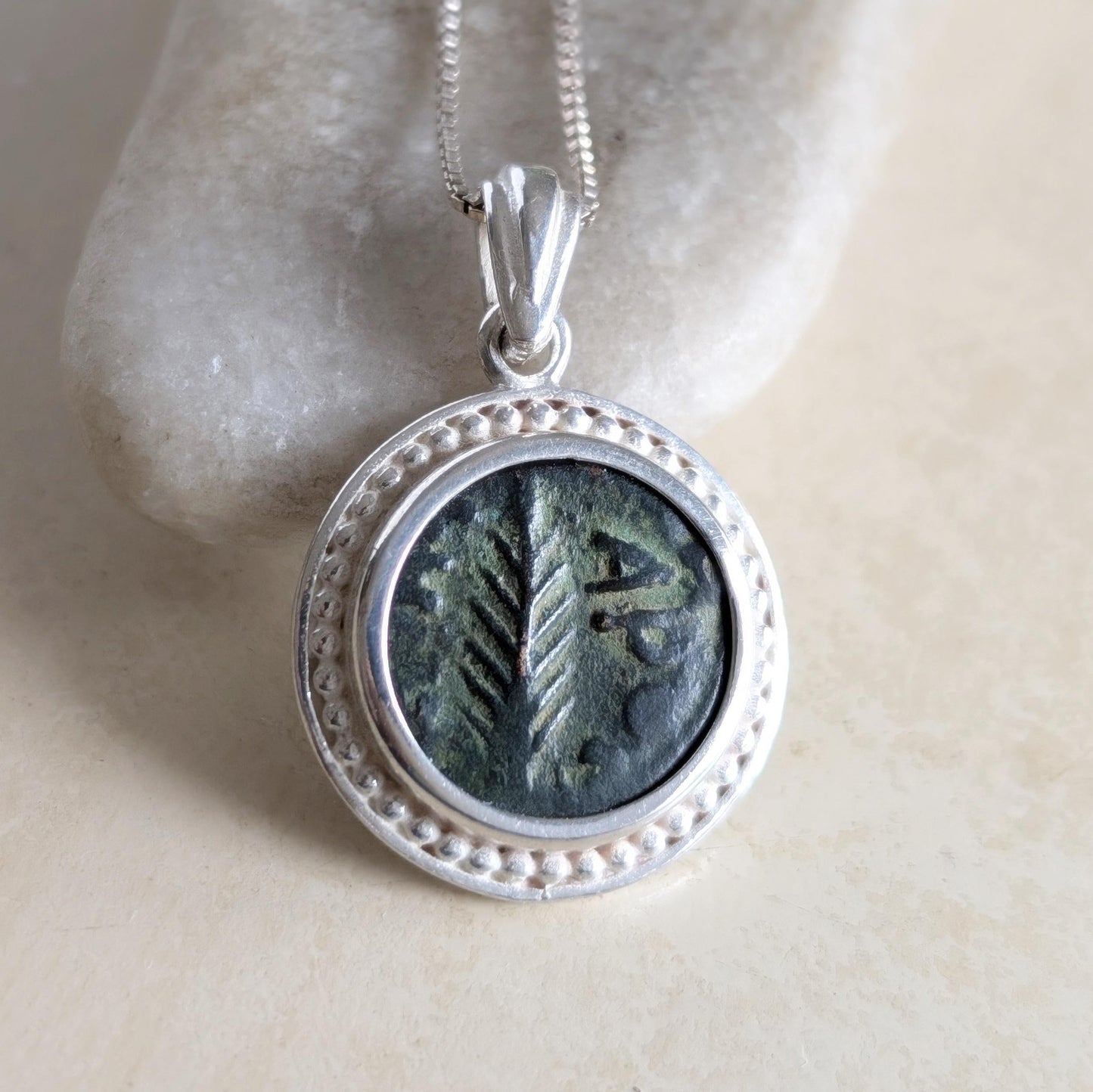 Antique Roman Emperor Nero Coin Pendant: Judea Province Palm Prutah, Sterling Silver Barr Designs