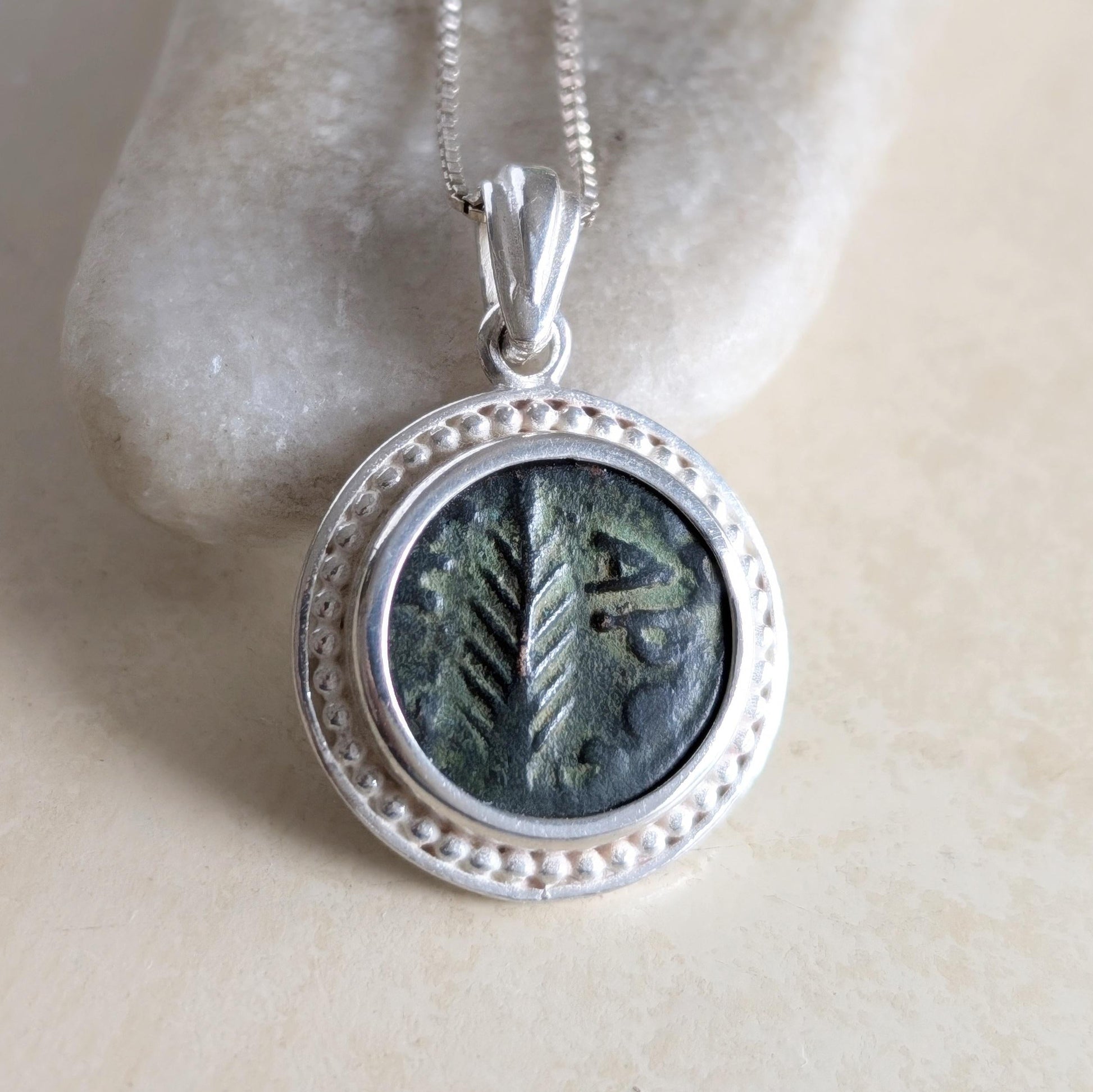 Antique Roman Emperor Nero Coin Pendant: Judea Province Palm Prutah, Sterling Silver Barr Designs