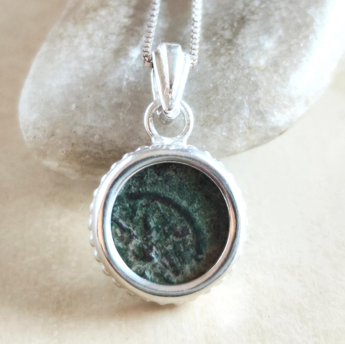 Real Antique Widow's Mite Coin Silver Necklace, Biblical Christian Small Medallion Barr Designs