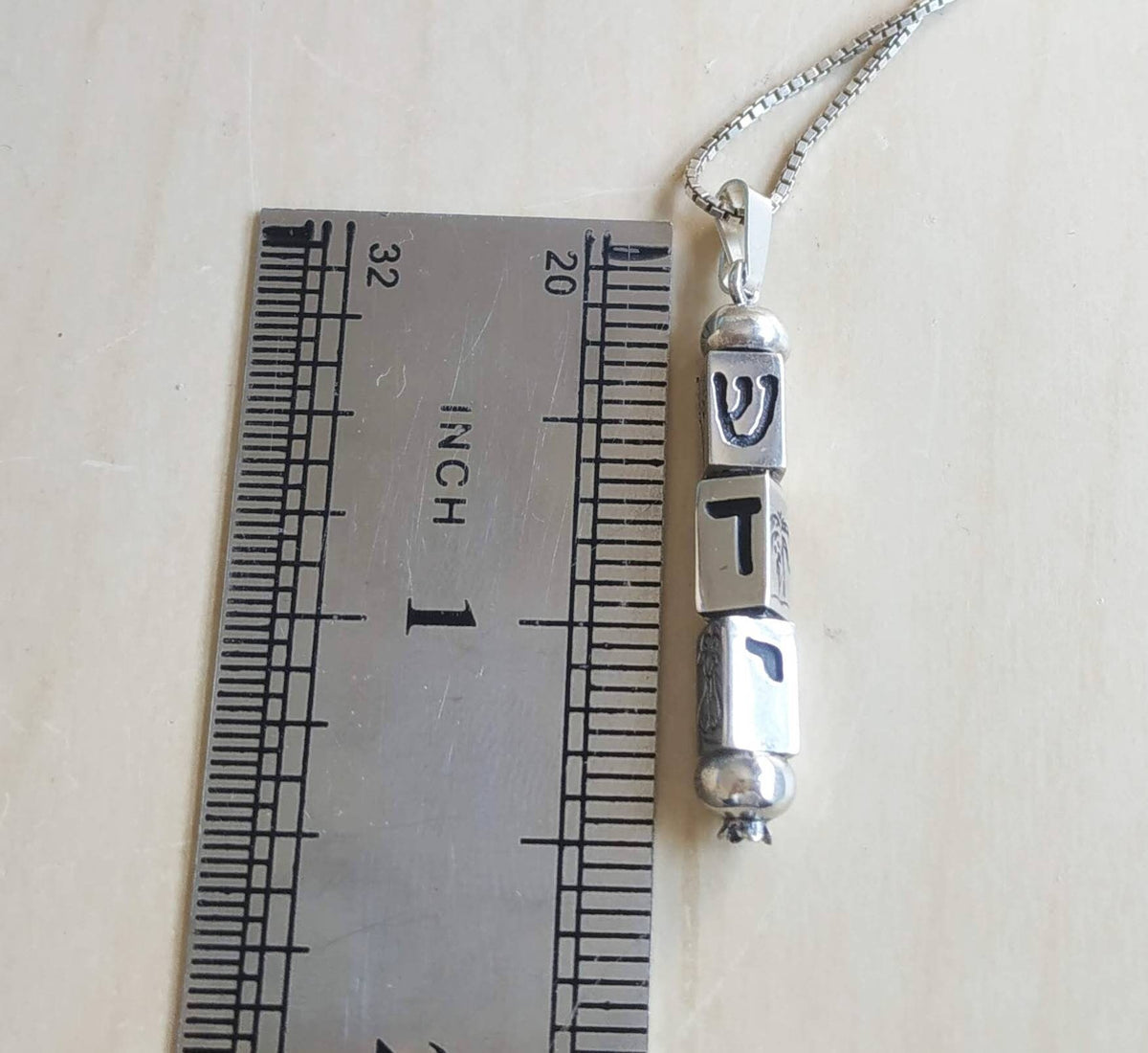 Sterling Silver Mezuzah Necklace: Kinetic Judaica Hebrew Pendant, Seven Species, Israeli Jewelry Barr Designs